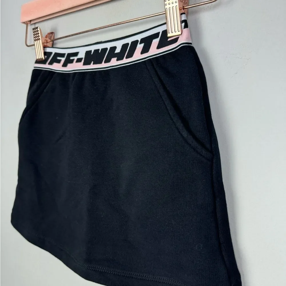 OFF-WHITE | NEW Kid’s Fleece Black Skirt with Pink White Waistband Girls Size 6